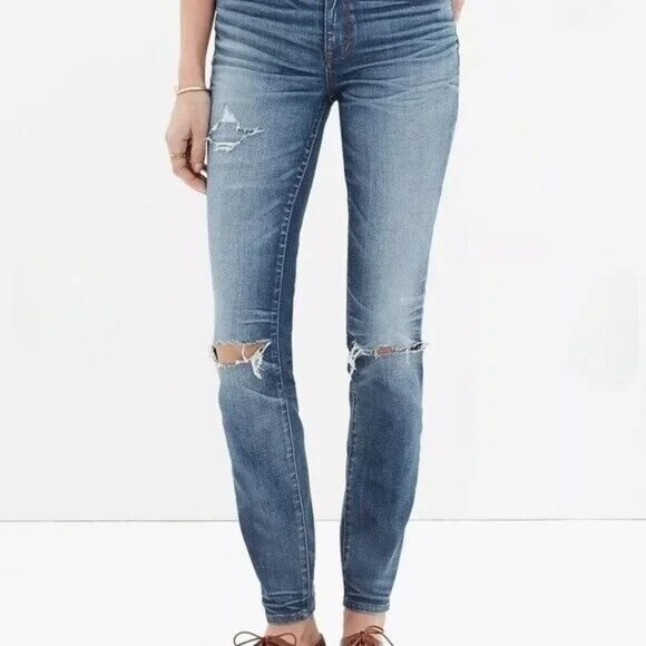 Madewell 9” High-Rise Skinny Jeans Torn Knee Edition Distressed Size 28 - Picture 1 of 6